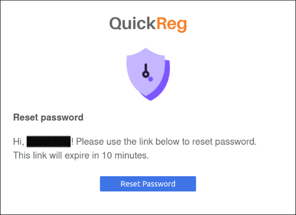 Screenshot of Step 3 of password reset. It shows an email message instructing the user to click the link within 10 minutes to reset their password.