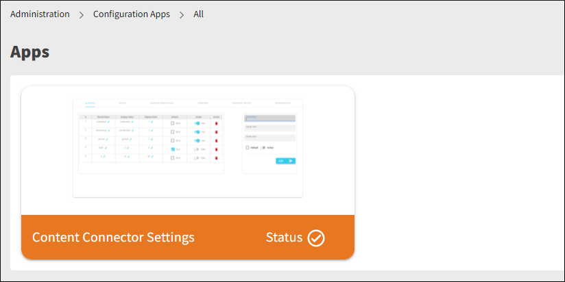 Screen capture of the Configuration Apps page.