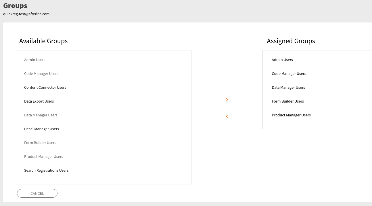 Screen capture showing the Edit User Groups form.