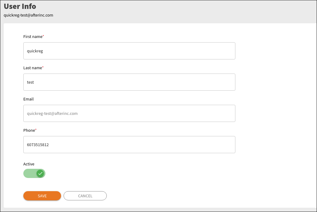 Screen capture showing the Edit User form.