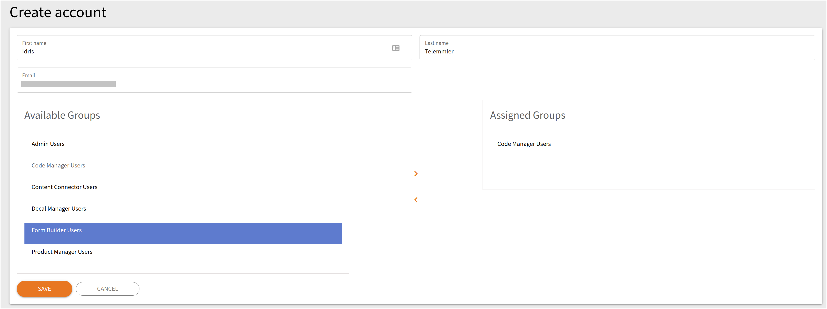 Screen capture showing the user management screen with a single user, the Owner