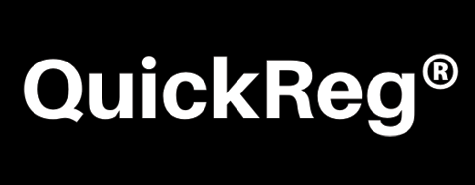 The black version of the QuickReg logo, which is black on a white background