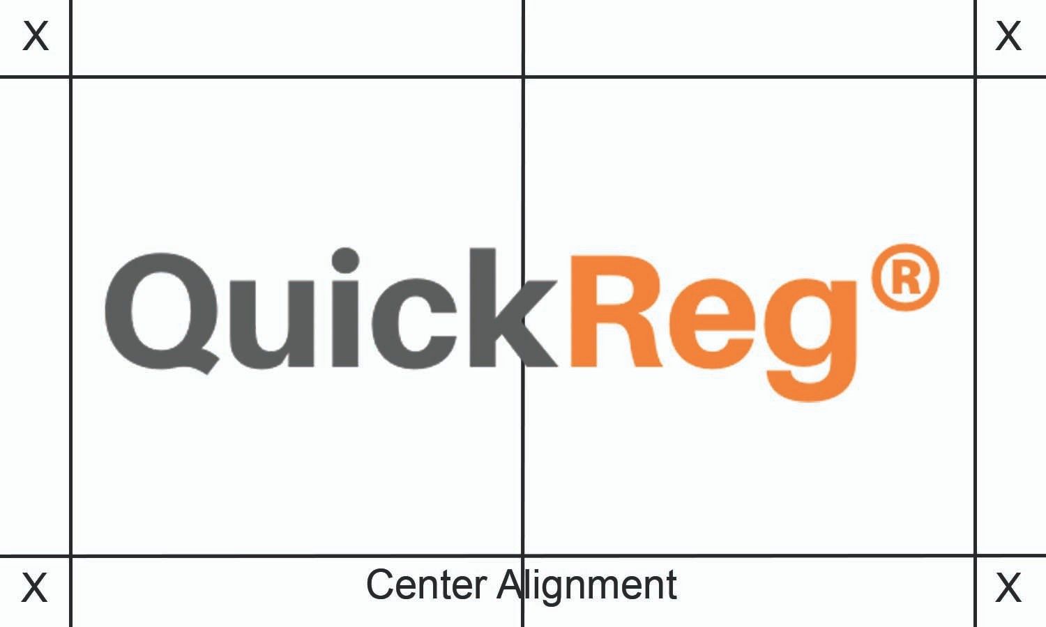 The full-color version of the QuickReg logo with guidelines showing the desired spacing between the logo and other elements