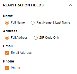 Registration Fields section