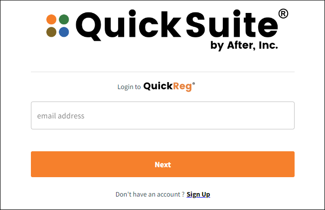 The QuickReg login page