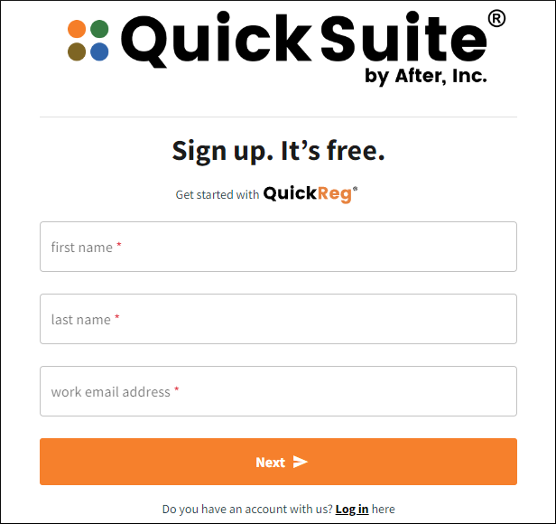 Screen shot of the sign-up page