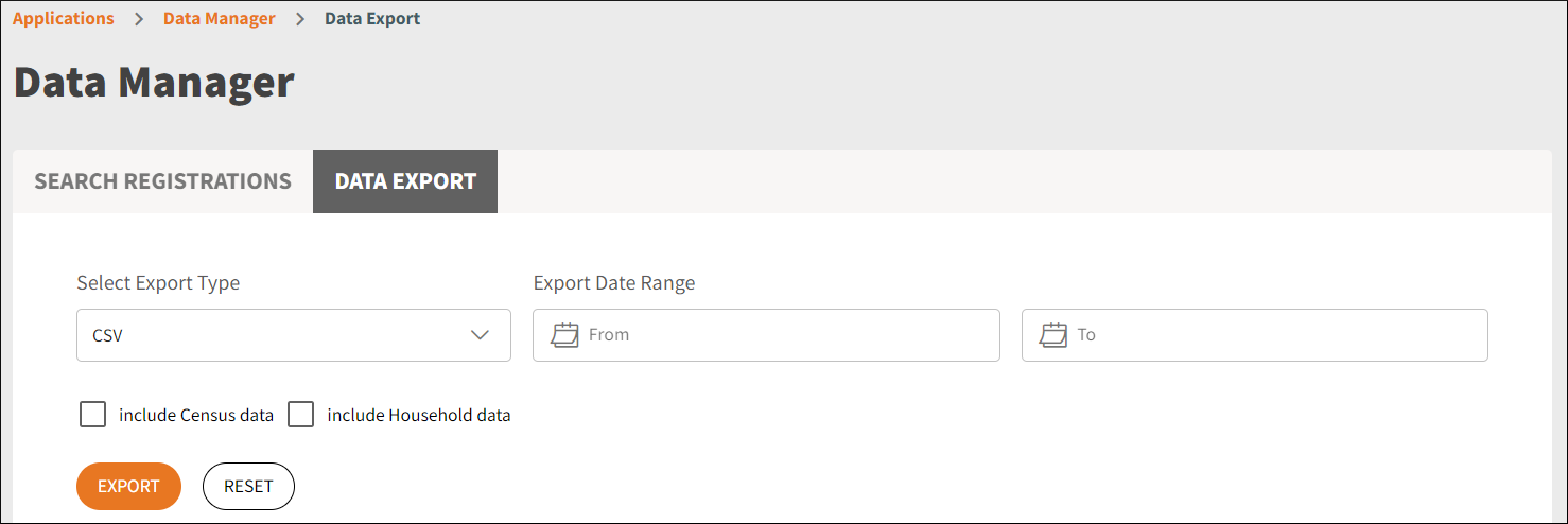 Data Manager Export View