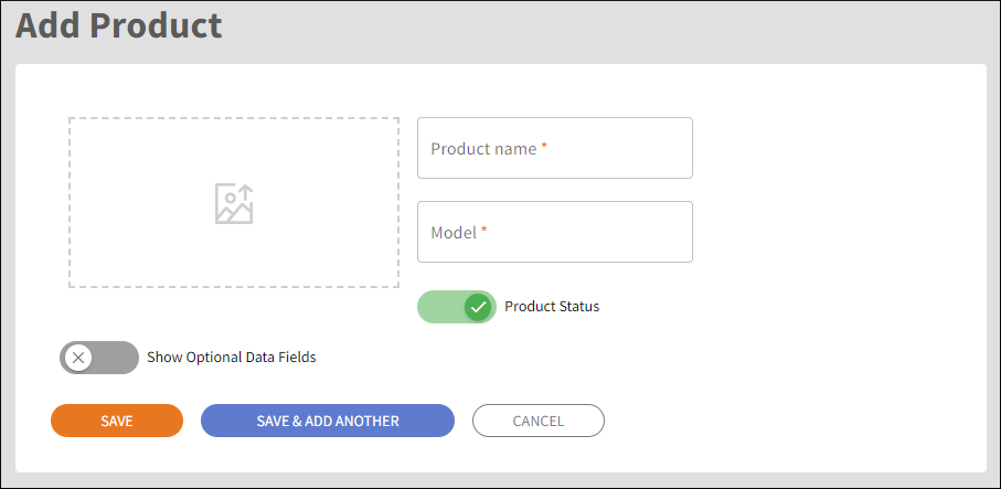 Screenshot of a blank Add Product form.