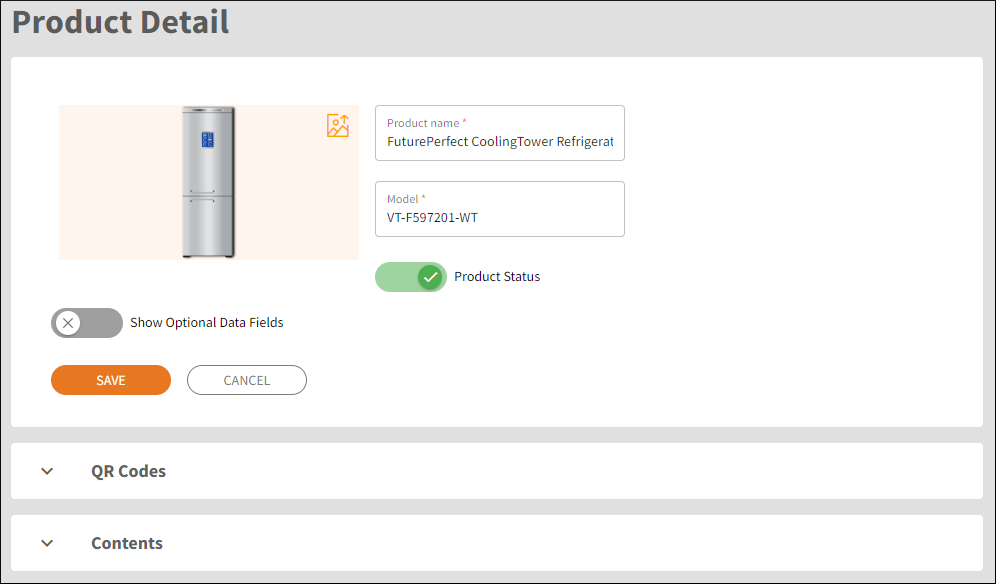 Screenshot of Product Detail form.