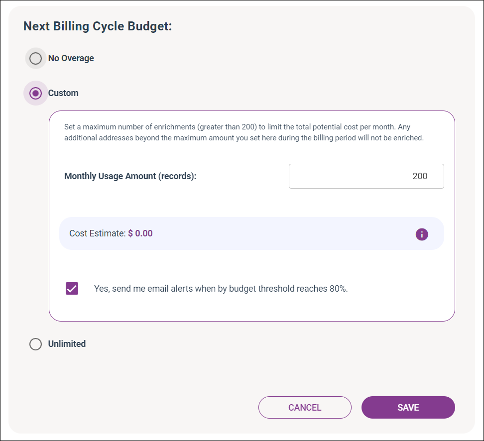 The next billing cycle custom budget calculator