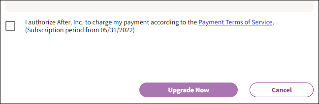 Authorize After, Inc. to charge for the subscription